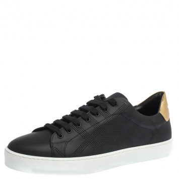 Pre Owned Burberry Black Perforated Check Leather Westford Low Top Sneakers Size 42