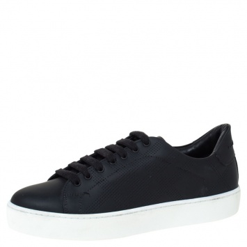 Pre Owned Burberry Black Perforated Check Leather Westford Low Top Sneakers Size 36