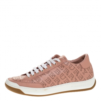 Pre Owned Burberry Pink Perforated Leather Timsbury Low Top Sneakers Size 39.5