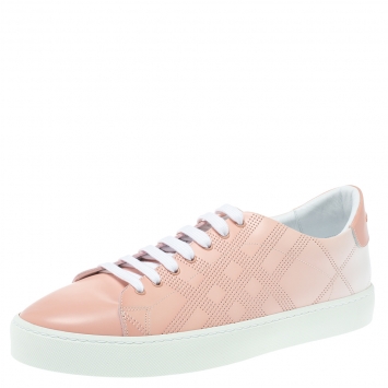 Pre Owned Burberry Pink Perforated Leather Westford Low Top Sneakers Size 42
