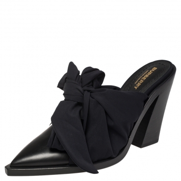 Pre Owned Burberry Black Fabric and Leather Tillington Mules Size 38