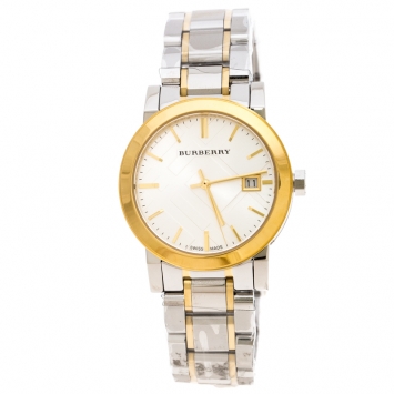 Pre Owned Burberry Silver Gold Plated Stainless Steel BU9115 Women's Wristwatch 34MM