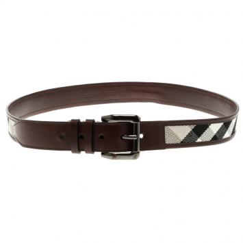 Pre Owned Burberry Brown Super Nova Check Fabric and Leather Trim Belt 100cm 