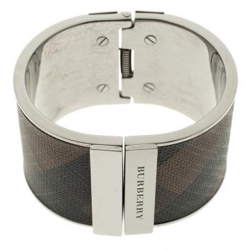 Pre Owned Burberry Coated Canvas Check Wide Cuff Bracelet 17cm