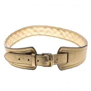 Pre Owned Burberry Gold Haymarket Woven Leather Belt 80cm