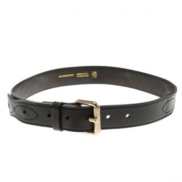 Pre Owned Burberry Beige Leather Haymarket Check Belt 70 CM