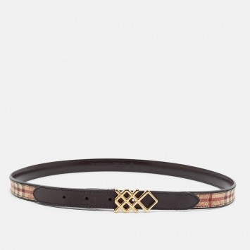 Pre Owned Burberry Pembroke 90CM Waist Belt Brown/Beige Haymarket Coated Canvas and Leather
