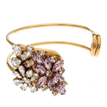 Pre Owned Burberry Daisy Crystal Gold Tone Open Cuff Bracelet
