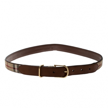 Pre Owned Burberry Beige/Brown Housecheck Canvas Belt 80CM