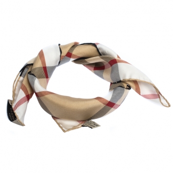 Pre Owned Burberry Beige House Check Print Silk Square Scarf