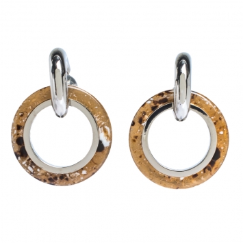 Pre Owned Burberry Caramel Marbled Resin Palladium Plated Double Grommet Earrings
