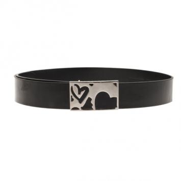 Pre Owned Burberry Black Leather Heart Buckle Belt 80CM