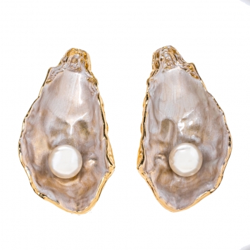 Pre Owned Burberry Faux Pearl Gold Plated Mariner Oyster Drop Earrings