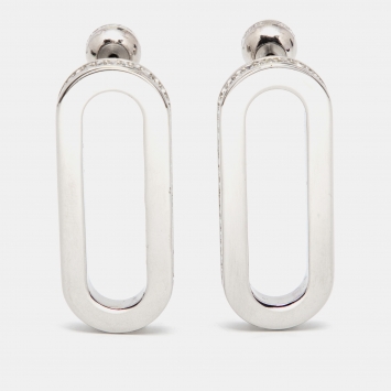 Pre Owned Burberry Chain Link Crystals Silver Tone Earrings
