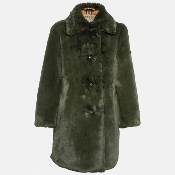 Pre Owned Burberry Green Faux Fur Single Breasted Coat S