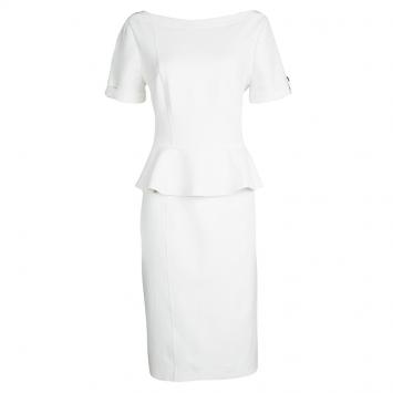 Pre Owned Burberry London Off White Short Sleeve Peplum Dress L