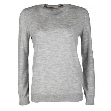 Pre Owned Burberry Brit Grey Melange Logo Embroidered Cashmere Sweater S