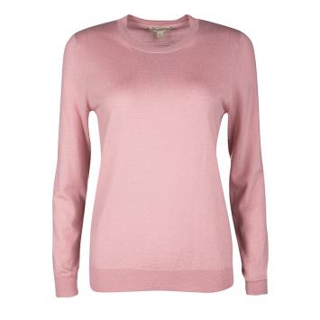 Pre Owned Burberry Brit Pink Merino Wool Elbow Patch Detail Sweater S