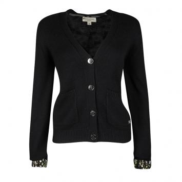 Pre Owned Burberry London Black Wool Cashmere Blend Embellished Cuff Cardigan L
