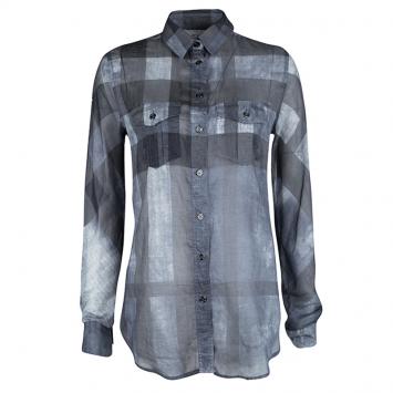 Pre Owned Burberry Brit Blue Checked Cotton Long Sleeve Button Front Shirt S