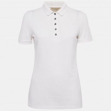 Pre Owned Burberry White Cotton Pique Polo T-Shirt S