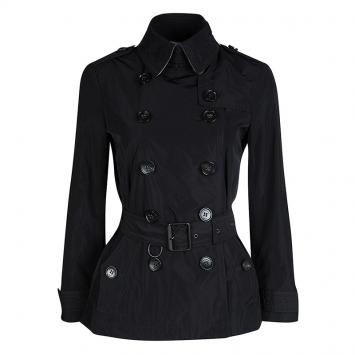 مملوكة مسبقًا Burberry Brit Black Double Breasted Belted Balmoral Short Trench Jacket S