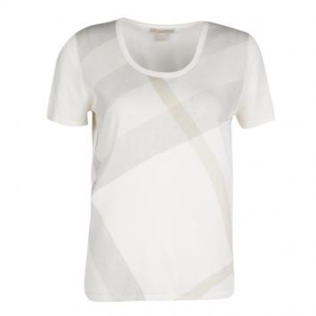 Pre Owned Burberry Brit Cream and Grey Checked Knit Top M