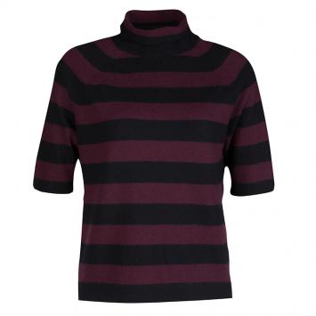 Pre Owned Burberry Brit Black and Burgundy Striped Cashmere Short Sleeve Sweater M