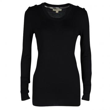 Pre Owned Burberry London Black Wool and Cashmere Blend Long Sleeve Sweater S 