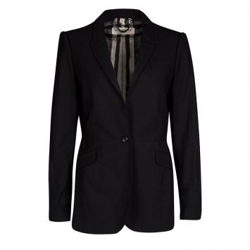 Pre Owned Burberry London Black Wool Top Stitch Detail One Button Blazer M