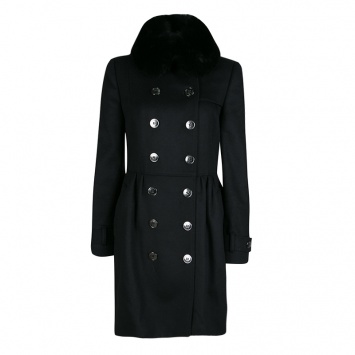 Pre Owned Burberry  London Black Wool and Cashmere Fur Collar Detail Double Breasted OverCoat S