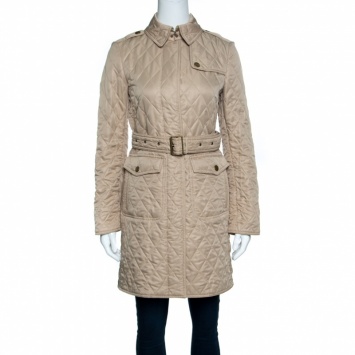Pre Owned Burberry Brit Beige Diamond Quilted Belted Jacket XS