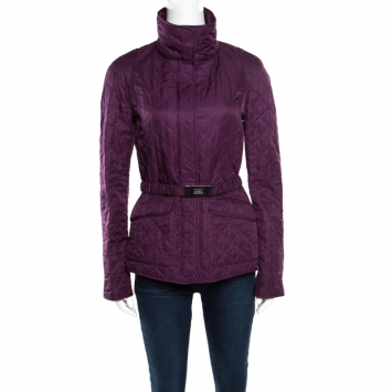 Pre Owned Burberry London Purple Diamond Quilted Belted Jacket S