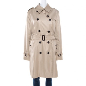 Pre Owned Burberry Beige Wool Camel Hair Lined Belted Double Breasted Trench Coat M