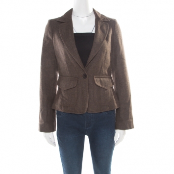 Pre Owned Burberry London Brown Wool One Button Blazer S