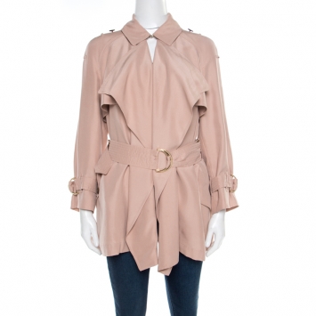 Pre Owned Burberry Pink Draped Silk Belted Open Front Trench Coat XS