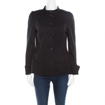 Pre Owned Burberry Black Cotton Stand Collar Slim Fit Jacket S