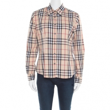 Pre Owned Burberry Beige Novacheck Cotton Long Sleeve Button Front Shirt M