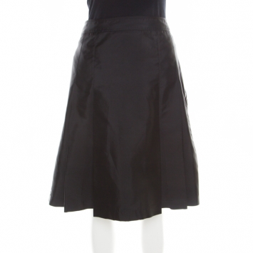 Pre Owned Burberry London Black Silk Blend Box Pleated Skirt M