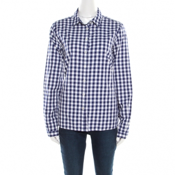 Pre Owned Burberry Brit Blue and White Gingham Check Cotton Long Sleeve Shirt L