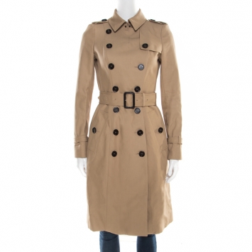Pre Owned Burberry Prorsum Beige Cotton Double Breasted Belted Trench Coat S