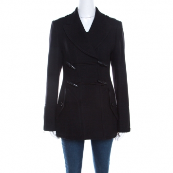 Pre Owned Burberry Brit Black Wool Toggle Closure Detail Double Breasted Coat S