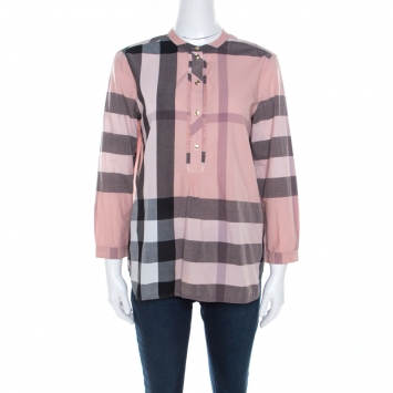 Pre Owned Burberry Pink Plastron Cotton Button Front Blouse M 