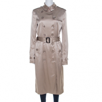 Pre Owned Burberry London Beige Silk Wrap Belted Cuff Trench Coat M 