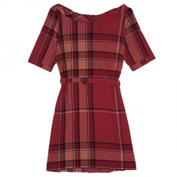 Pre Owned Burberry Brit Boysenberry Check Crinkle Cotton Kristie Dress XL