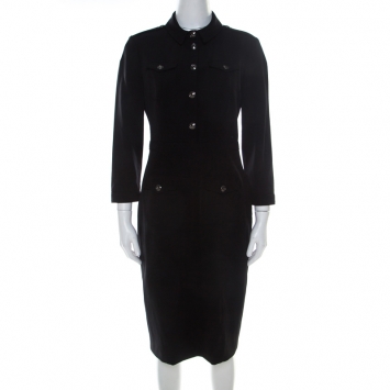 Pre Owned Burberry Black Stretch Crepe Safari Midi Dress M 