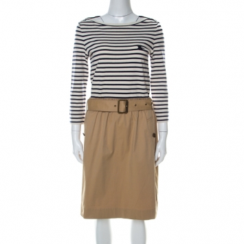 Pre Owned Burberry Brit Striped Cotton Jersey Belted Dress M