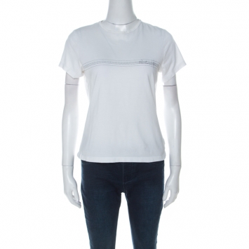 Pre Owned Burberry White Logo Print Cotton Crew Neck T-Shirt S