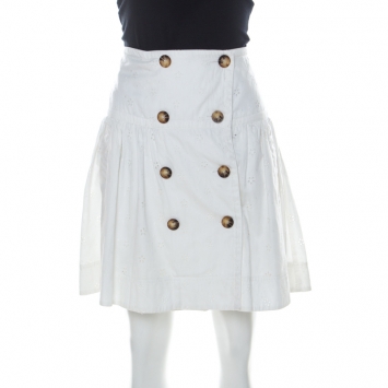 Pre Owned Burberry London White Eyelet Cotton Button Front Short Flared Skirt S 