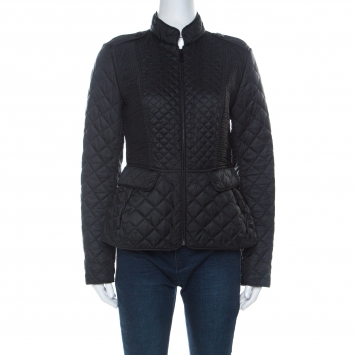 Pre Owned Burberry London Black Diamond Pattern Quilted Jacket S